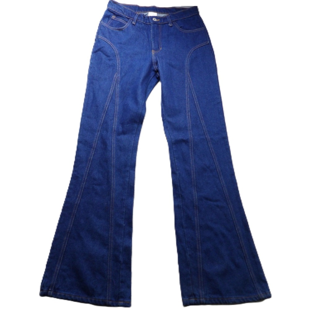 VTG Y2K Boom Boom Jeans Women 7 Dark Wash Seamed Flare Bell Bottom Denim BohoFit